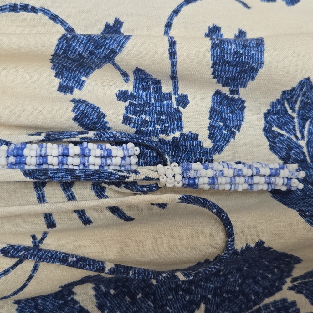 FARM Rio Anthropologie Breezy Tropical Floral Romper Blue / Cream Motif EUC - S - Picture 6 of 11